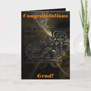 Montage ink drawing - sports car the centerpiece. card