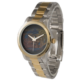 Montage ink drawing - sports car the centerpiece. watch