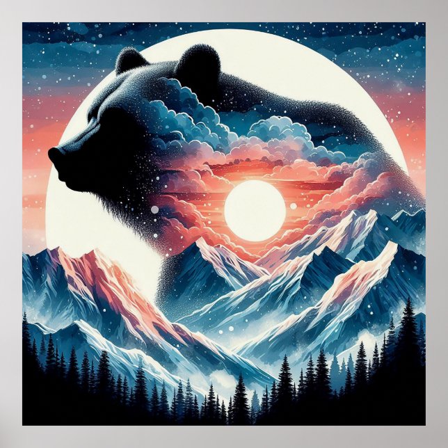 Montage Mountain Landscape with Bear Poster (Front)