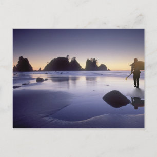 Montage of man carrying kayak, ShiShi Beach, Postcard