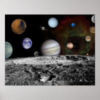 Montage of the planets and Jupiter's moons
