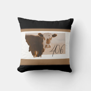 Montana 406 Brown and White Cow Throw Pillow