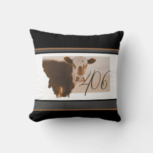 Montana 406 Brown And White Cow Throw Pillow