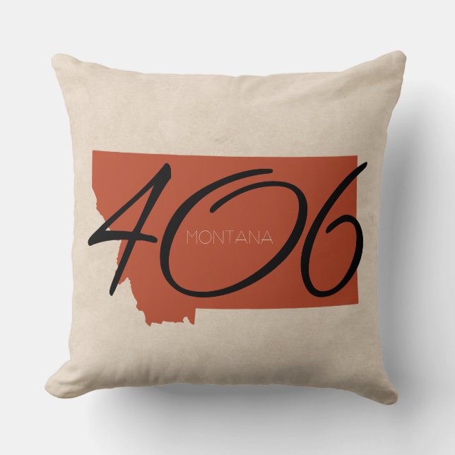 Montana 406 Typography Rust Black Throw Pillow (Front)