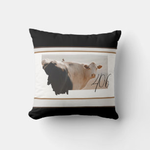 Montana 406 White Cow Blue Sky Throw Pillow