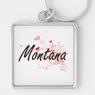Montana Artistic Name Design with Hearts Key Ring