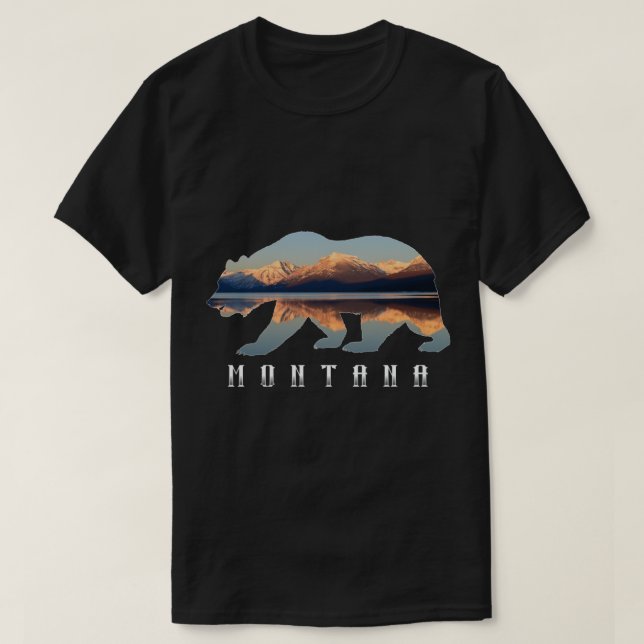 Montana Bear with Glacier National Park Lake Image T-Shirt (Design Front)