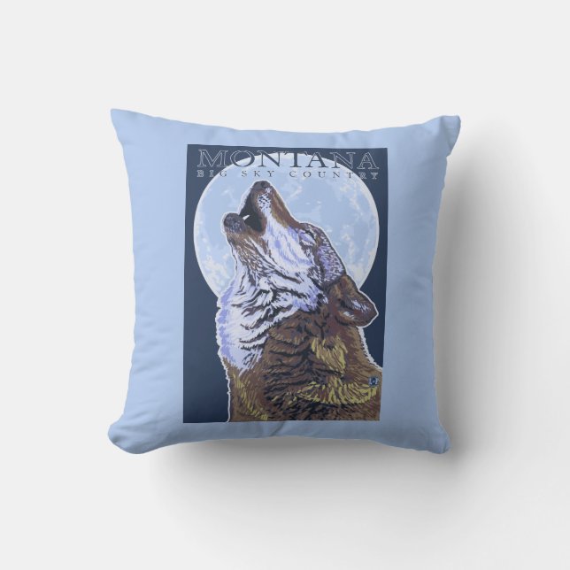 Montana -- Big Sky CountryHowling Wolf Cushion (Front)