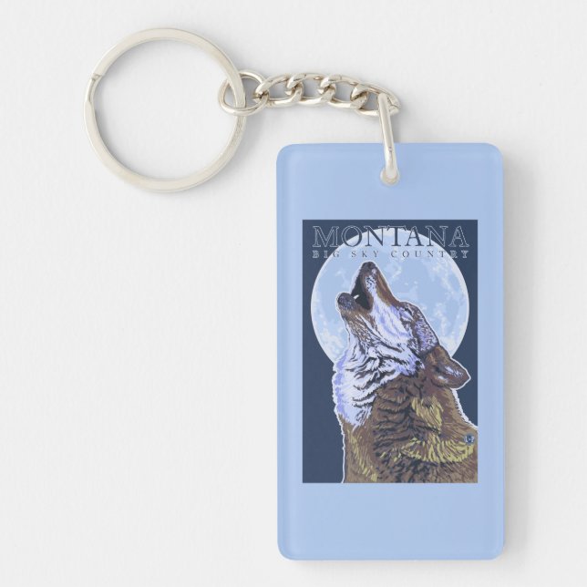 Montana -- Big Sky CountryHowling Wolf Key Ring (Front)