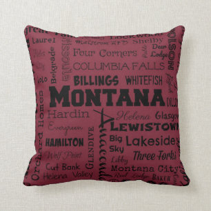 Montana Cities Typography throw pillow in crimson