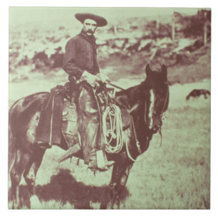 Montana Cowboy, c.1880 (b/w photo) Tile