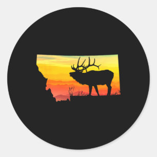Montana Elk Hunter Dad Vintage Retro Sun Bow Hunti Classic Round Sticker