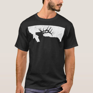 Montana Elk Hunting Bull Elk MT State Shape T-Shirt