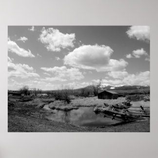 Montana Farm in Black & White Poster