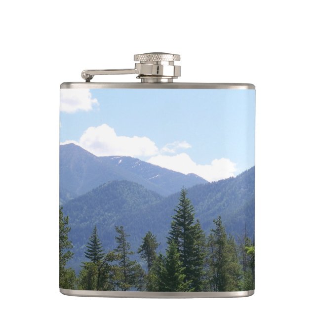 Montana Forest and Mountains Scenic View Hip Flask (Front)