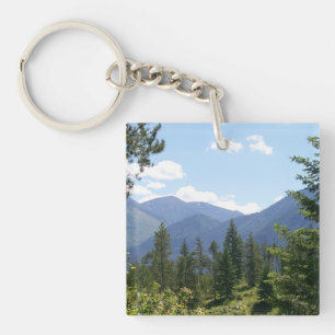 Montana Forest and Mountains Scenic View Key Ring