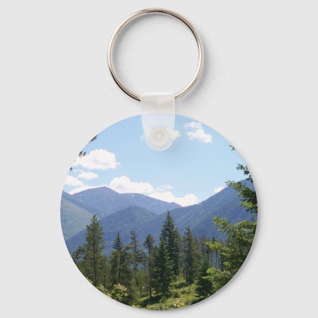 Montana Forest and Mountains Scenic View Key Ring (Front)