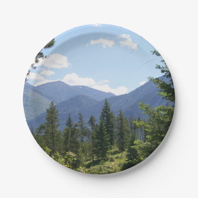 Montana Forest and Mountains Scenic View Paper Plate (Front)