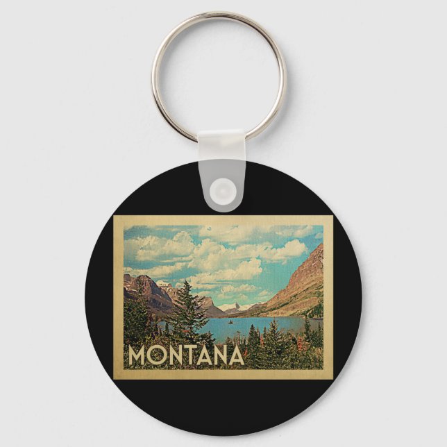 Montana Glacier Park Vintage Travel Key Ring (Front)