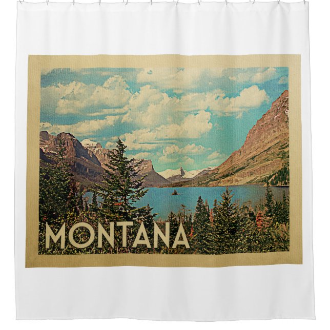 Montana Glacier Park Vintage Travel Shower Curtain (Front)