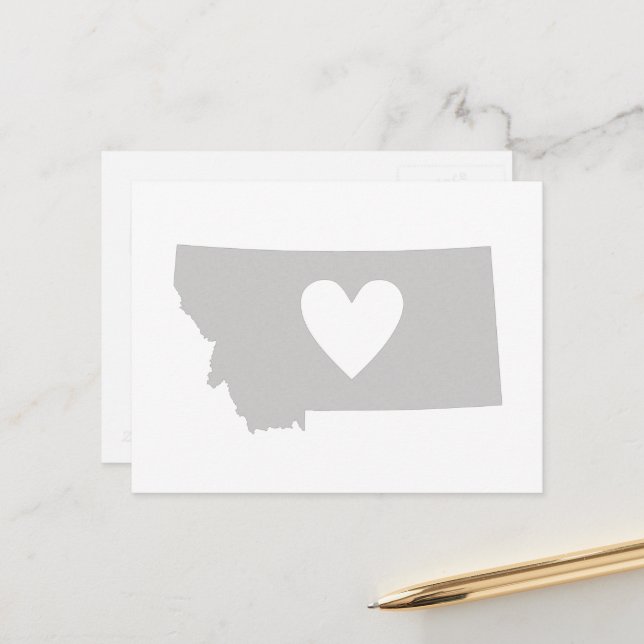 Montana Grey Map Shape Heart Cutout Montanan Love Postcard (Front/Back In Situ)