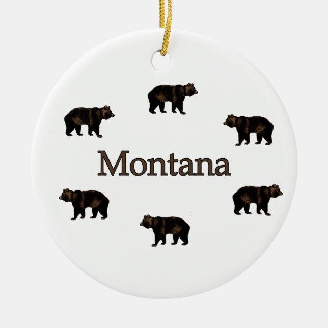 Montana Grizzly Bears Ceramic Tree Decoration (Front)
