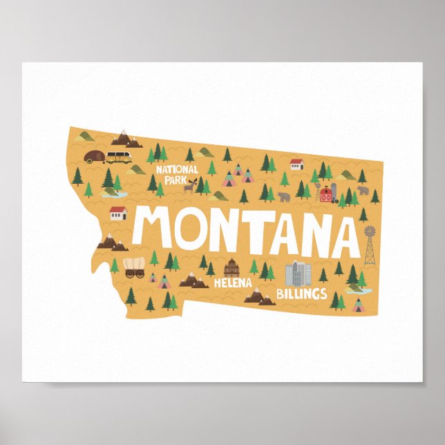 Montana Icon Landmarks Map Poster (Front)