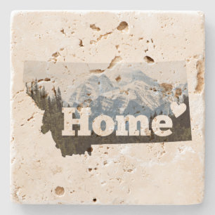 Montana is Home State Outline Mountains Coaster