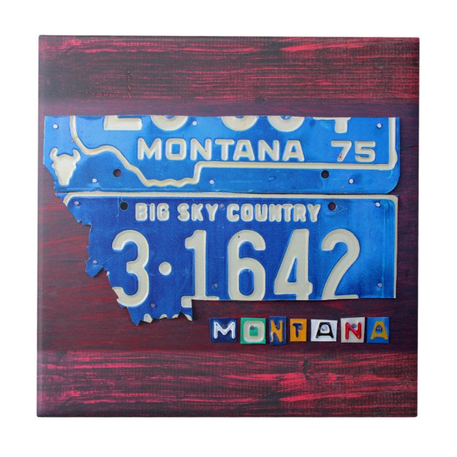 Montana License Plate Map Ceramic Tile (Front)