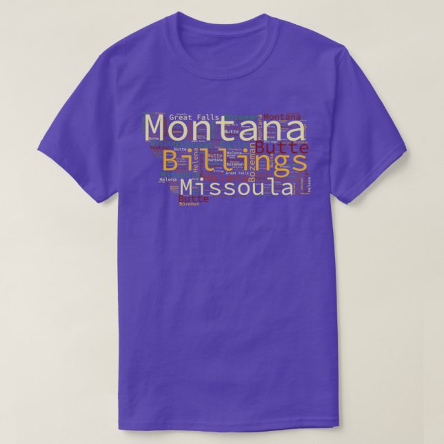 Montana Map and Cities T-Shirt (Design Front)