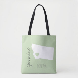 Montana map with heart personalise name tote bag