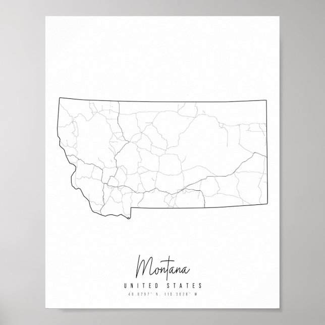 Montana Minimal Street Map Poster (Front)