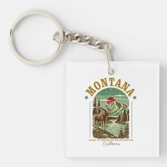 Montana Nature Scene – Wildlife, Mountains, River  Key Ring (Front)