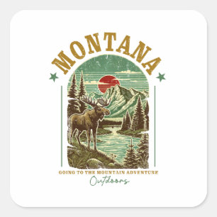 Montana Nature Scene – Wildlife, Mountains, River  Square Sticker