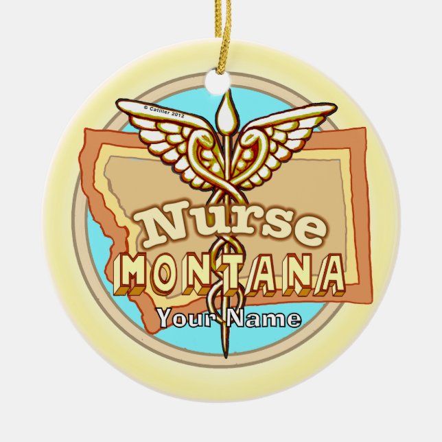 Montana Nurse Caduceus  Ceramic Ornament (Front)