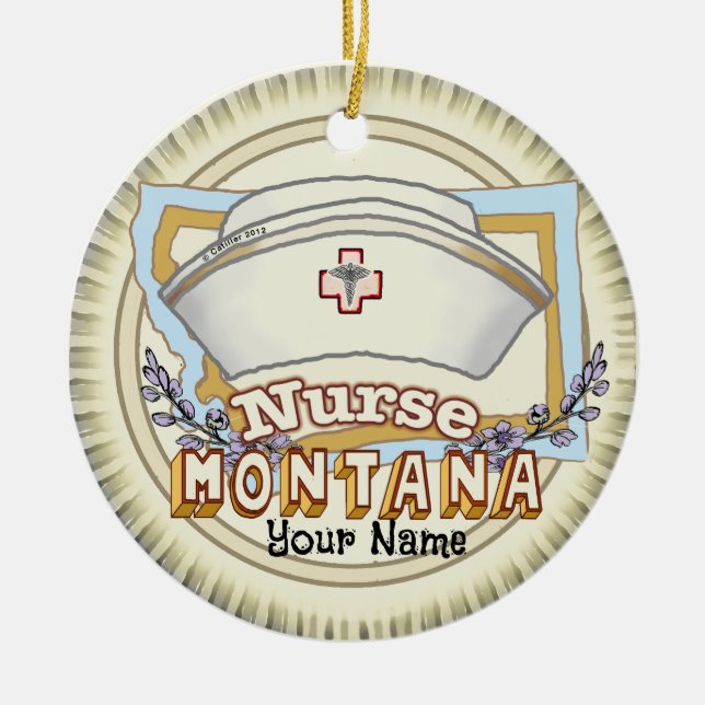 Montana Nurse Ceramic Ornament (Front)