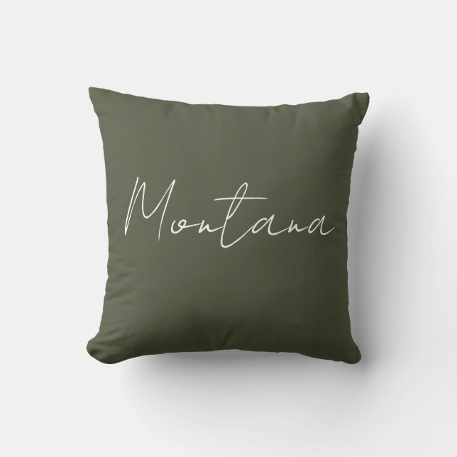 Montana Olive Green And White Throw Pillow (Front)