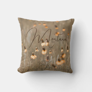 Montana Orange Wildflower Sage Green Throw Pillow