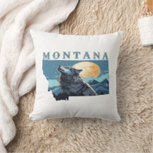 Montana Outline Wolf and Moon