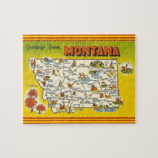 Montana Postcard Map Jigsaw Puzzle (Horizontal)
