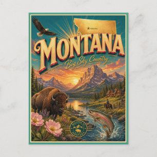 Montana Retro Travel Souvenir Postcard