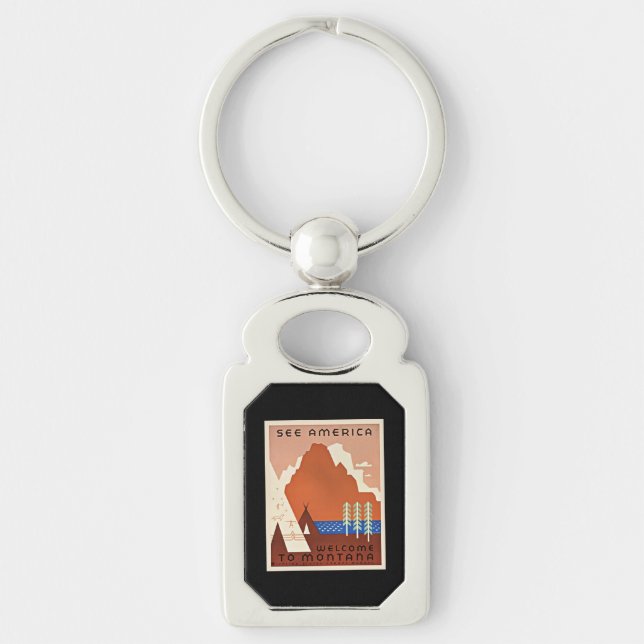 Montana, See America, vintage travel illustration Key Ring (Front)