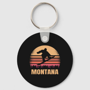 Montana Snowboarding Vintage Snow Boarder Retro 70 Key Ring