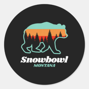 Montana Snowbowl Skiing Snowboarding Bear  Classic Round Sticker