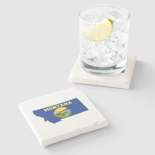 Montana State Flag and Map Stone Coaster