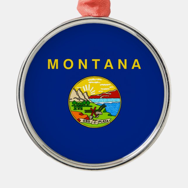 Montana State Flag Design Metal Tree Decoration (Front)