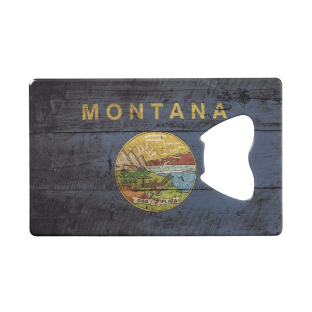 Montana State Flag on Old Wood Grain (Front (Horizontal))