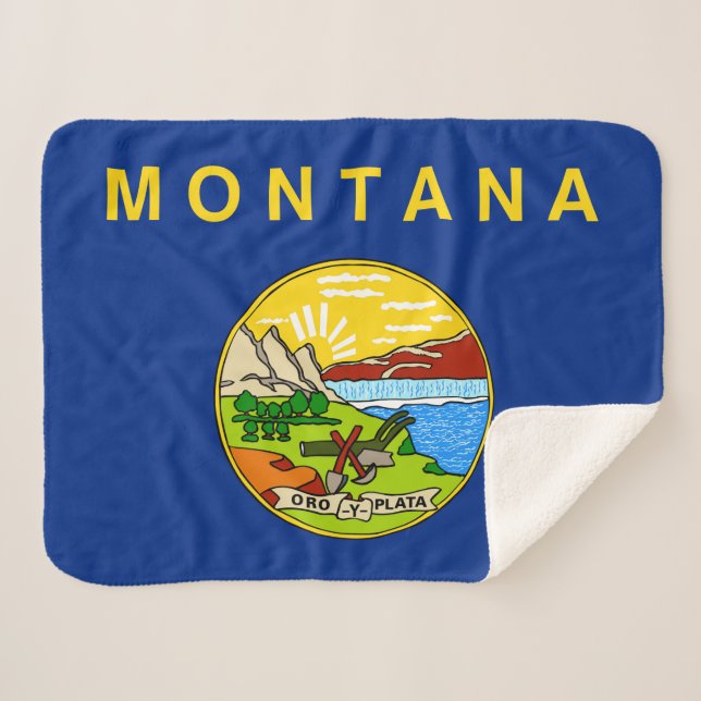 Montana State Flag Print Patriotic Sherpa Blanket (Front (Horizontal))