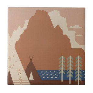 Montana State: Indian Tribes, Mountains, Prairie Ceramic Tile