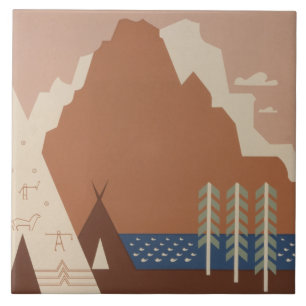 Montana State: Indian Tribes, Mountains, Prairie Ceramic Tile